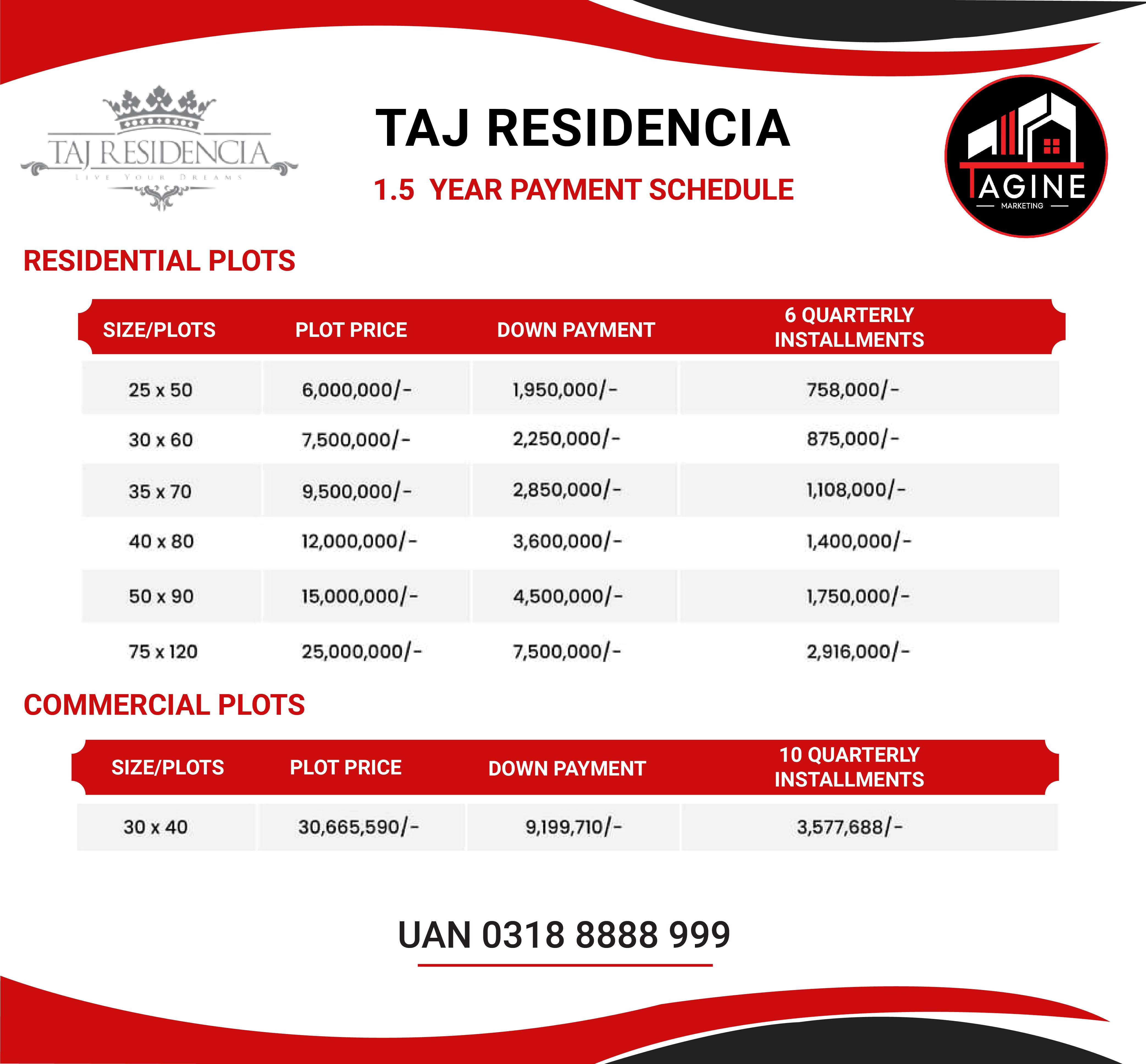 Taj Residencia A Project By The Centaurus Sardar Group Of Companies   TAJ RESIDENCIA PAYMENT PLAN 1.5 YEAR 01 