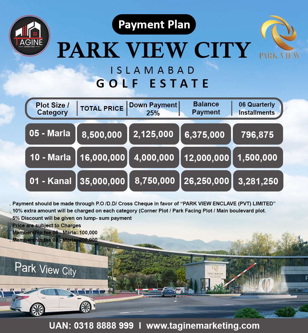 Park View Payment Plan 75 Lac Golf Estate Block
