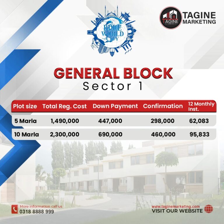 Blue World City General Block Sector 1 Payment Plan