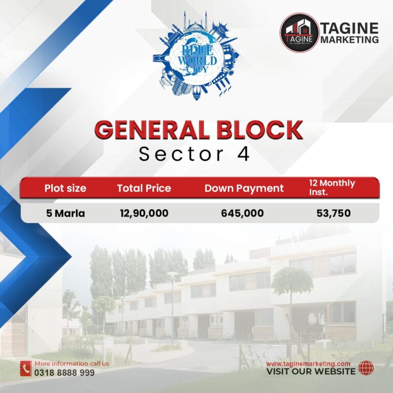 Blue World City General Block Sector 4 Payment Plan