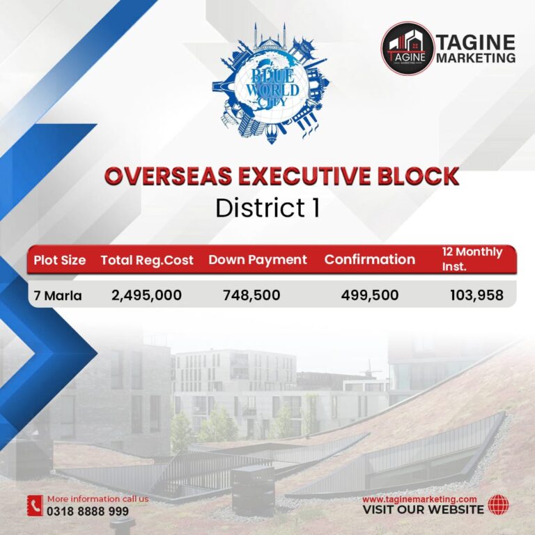 Blue World City Overseas Executive Block District 1 Payment Plan