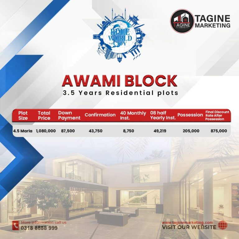 Blue World City Awami Block 4.5 Marla Payment Plan